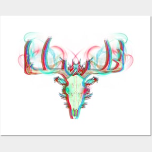 Blue and Red Ghostly Deer Skull, Deer Head Posters and Art